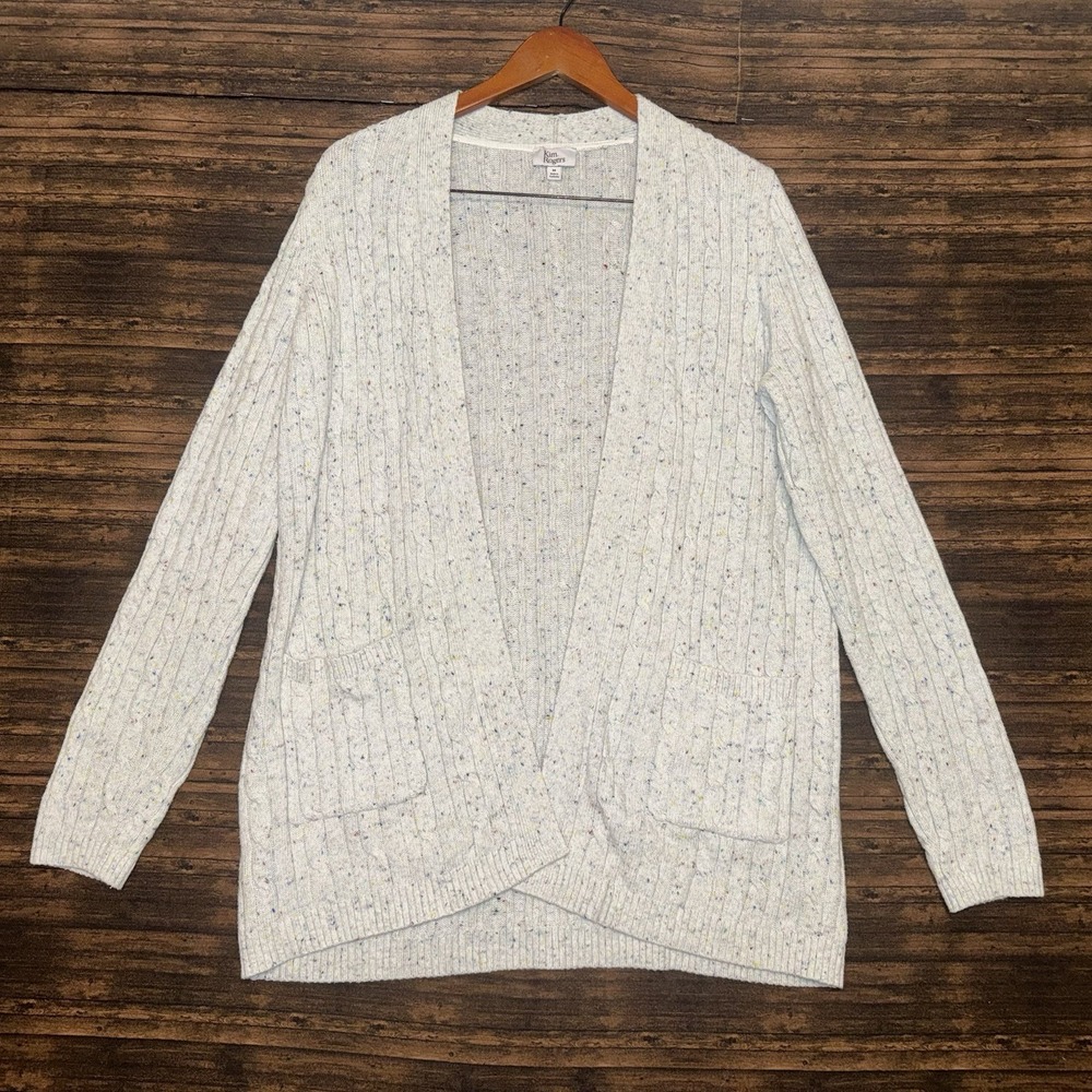 Kim Rogers Women's Cardigan Sweater White Confetti Size M
